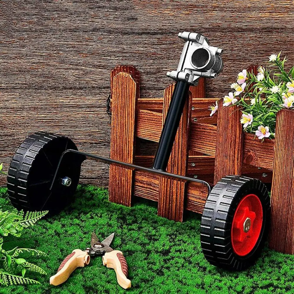 Lawn Mower Handle Adapter Adjustable T-shaped Lawn Mower Support Frame Portable Wheels for Walk Behind String Trimmer Weed