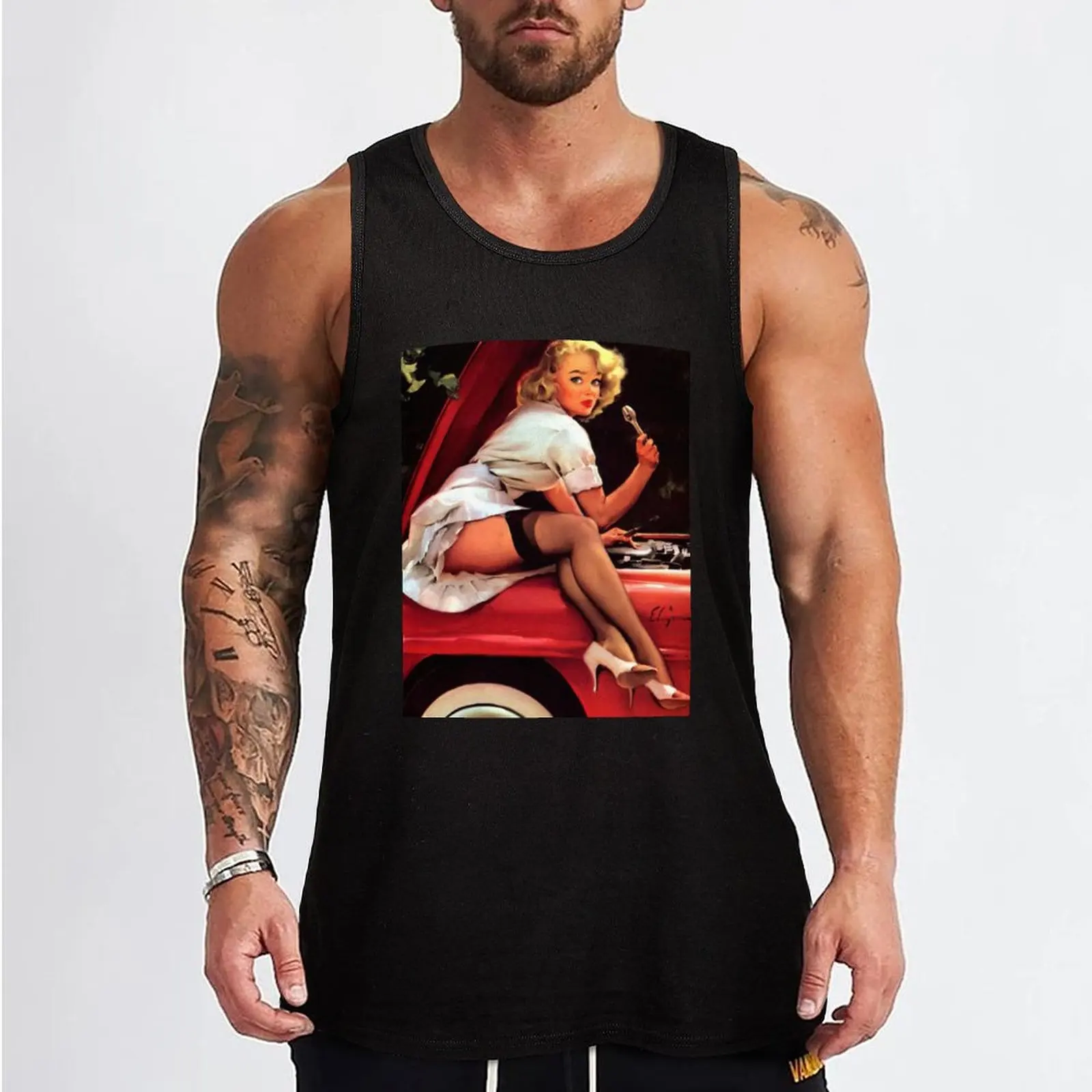 Pin-Up Girl - Elvgren - Vintage Tank Top anime top gym wear men sleeveless shirts t shirt gym