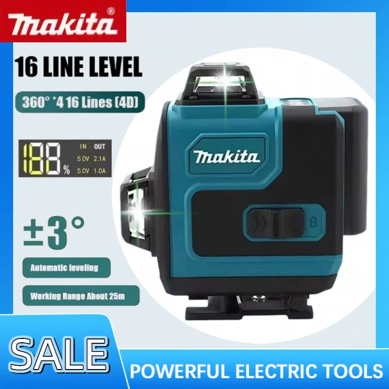 

Лазерный нивелир Makita 3D-4D 16-линейный высокоточный 360° ° Горизонтальный и вертикальный зеленый лазер, портативные инструменты для горизонтальной и вертикальной разметки на стене, с батареей