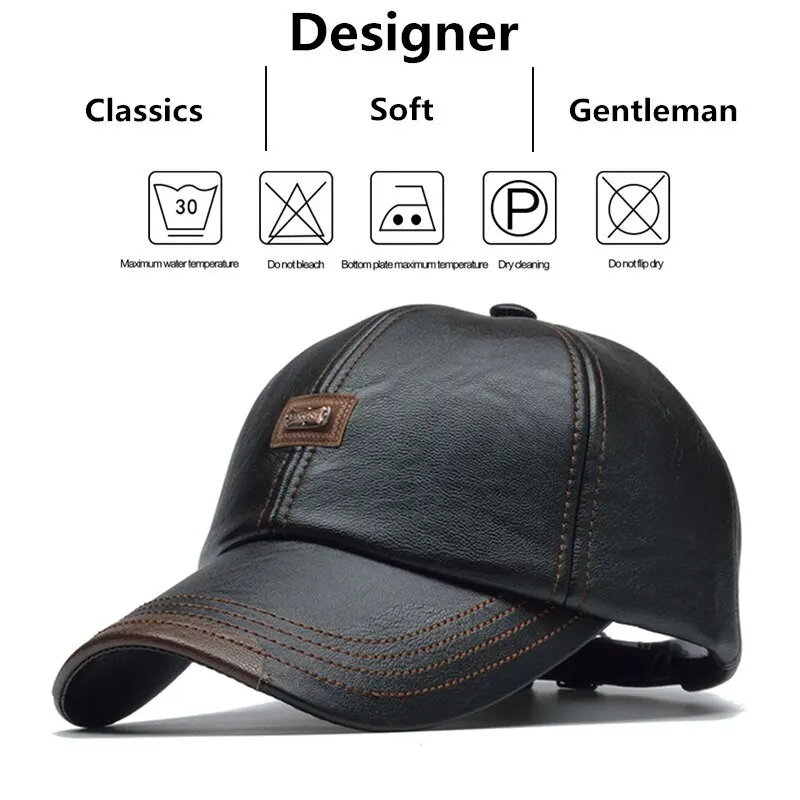 Pu Leather Letter Label Baseball Caps Spring and Autumn Outdoor Adjustable Casual Hats Sunscreen Hat