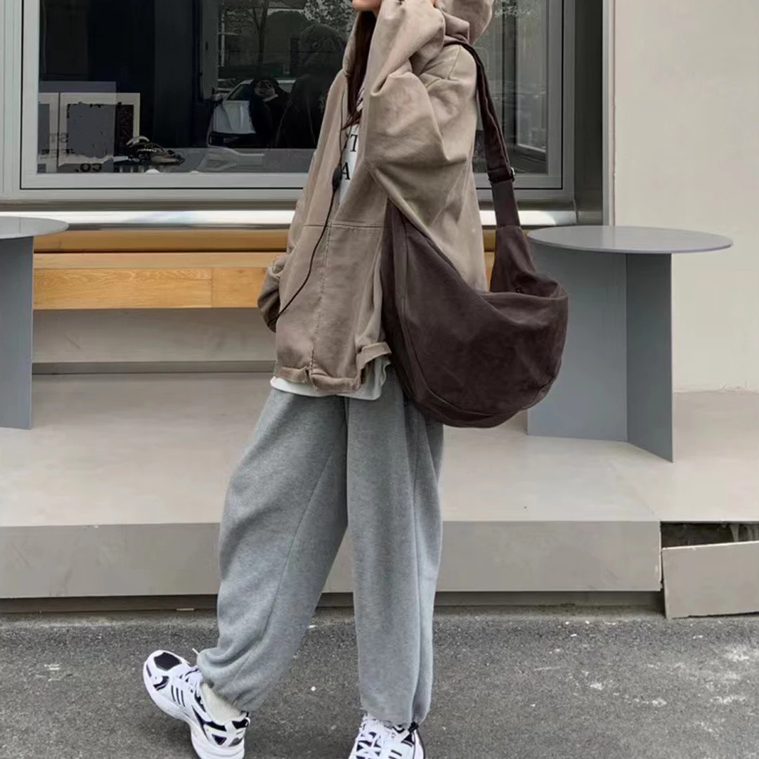 2025 nova bolsa de bolinho de lona vintage para mulheres grande pendurado bolsa de ombro único ampla faixa de ombro para casais dormitório saco preguiçoso