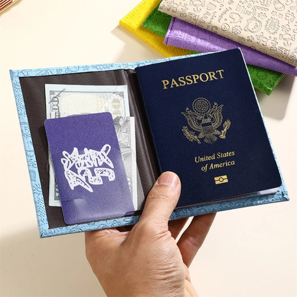 

Cartoon Graffiti Pattern Passport Clip Pu Leather Card Holder Certificate Storage Bag Travel Wallet Passport Holder Covers
