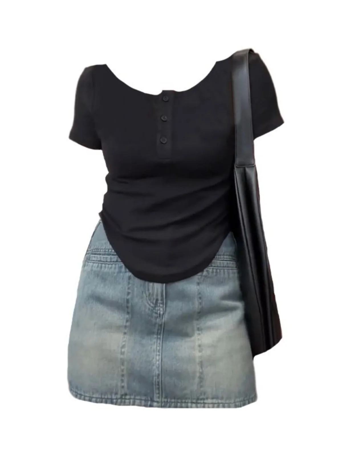 

plus Size Women's Faion Set High Waist Slimming Skirt ort Sve Regular oulder T-irt Cover Hip Set Bla