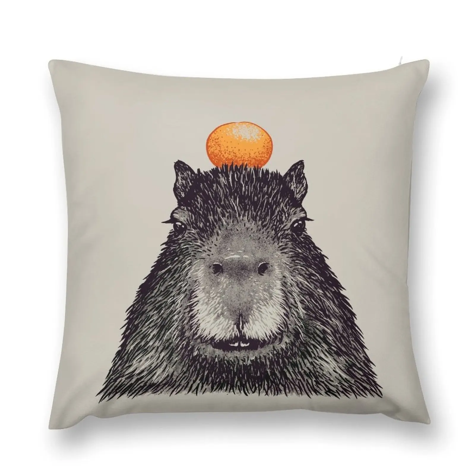 

Capybara Orange Capy Yuzu Capybara with Orange on Head His Name - Gort Portrait Throw Pillow Cushion Cover Set New year pillow