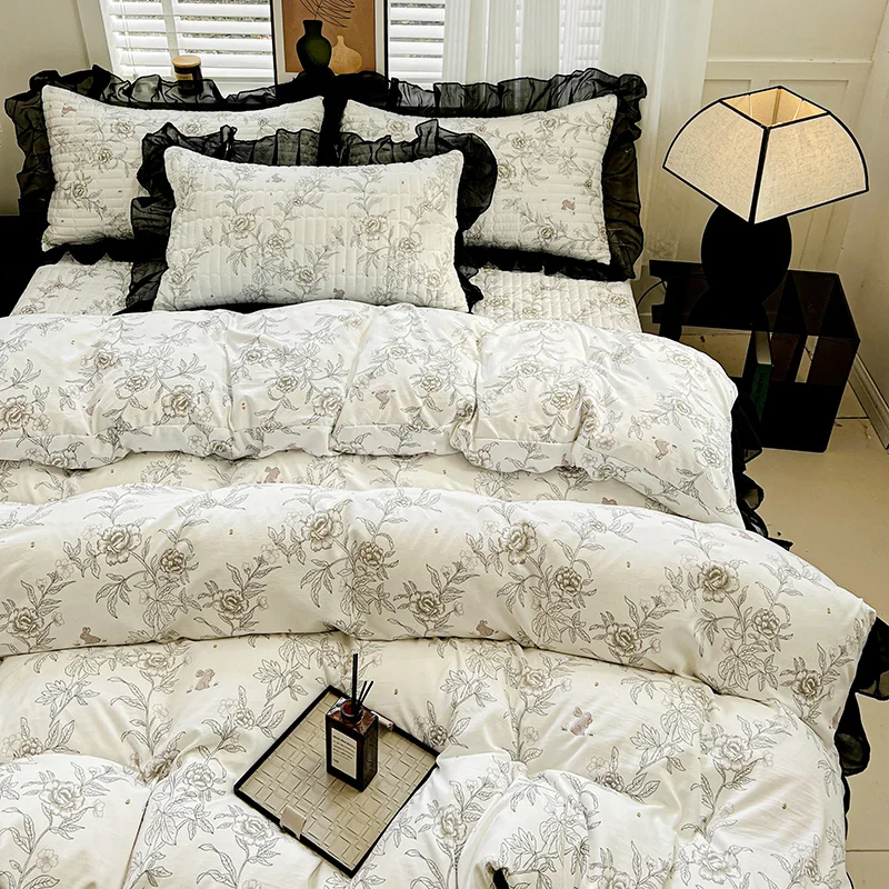 Lace Style Duvet Cover Single/Queen Size Comforter Cover European Style Quilt Cover Soft Bedding 이불커버 (Pillowcase Need Order)