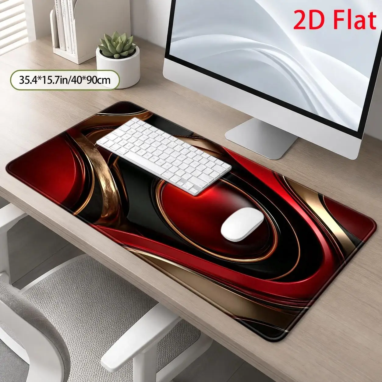 Large Luxurious Abstract Red Golden Flow Desk - Modern Keyboard & Mouse Pad Suitable for Gamers, Office Workers, Professionals, Soft Stain-Resistant, Durable