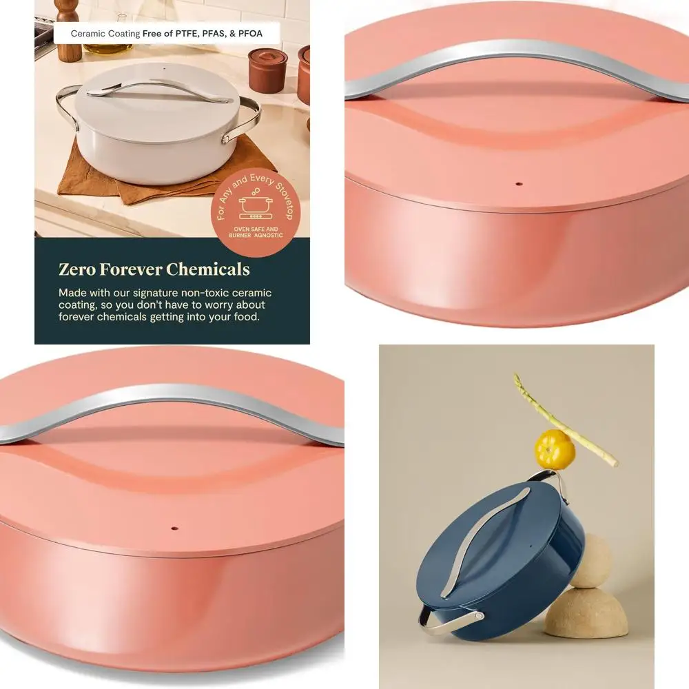 

6-литровая кастрюля из терракоты с антипригарным покрытием и крышкой — без химикатов, для жарки, тушения и запекания