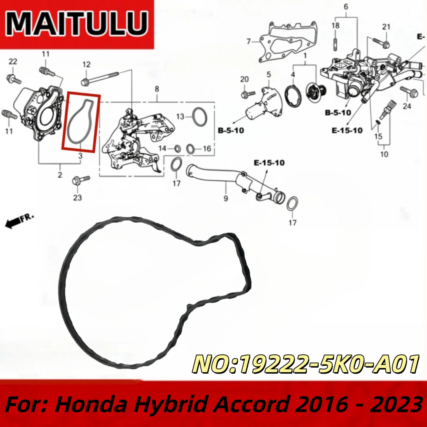 1pcs  For Honda Hybrid Accord 2016-2023  Electric water pump rubber gasket sealing pad - 19222-5K0-A01