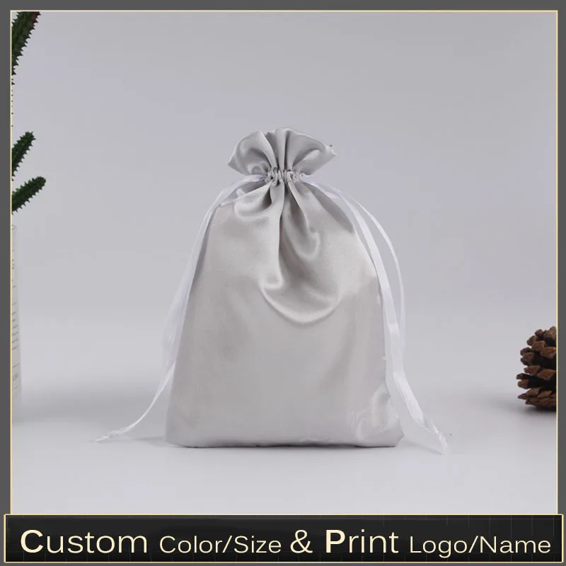 

100pcs Custom Silk Satin Hair Bundels Wigs Drawstring Bag Cosmetics Shoes Bikini Clothes Storage Dustproof Packaging Bag