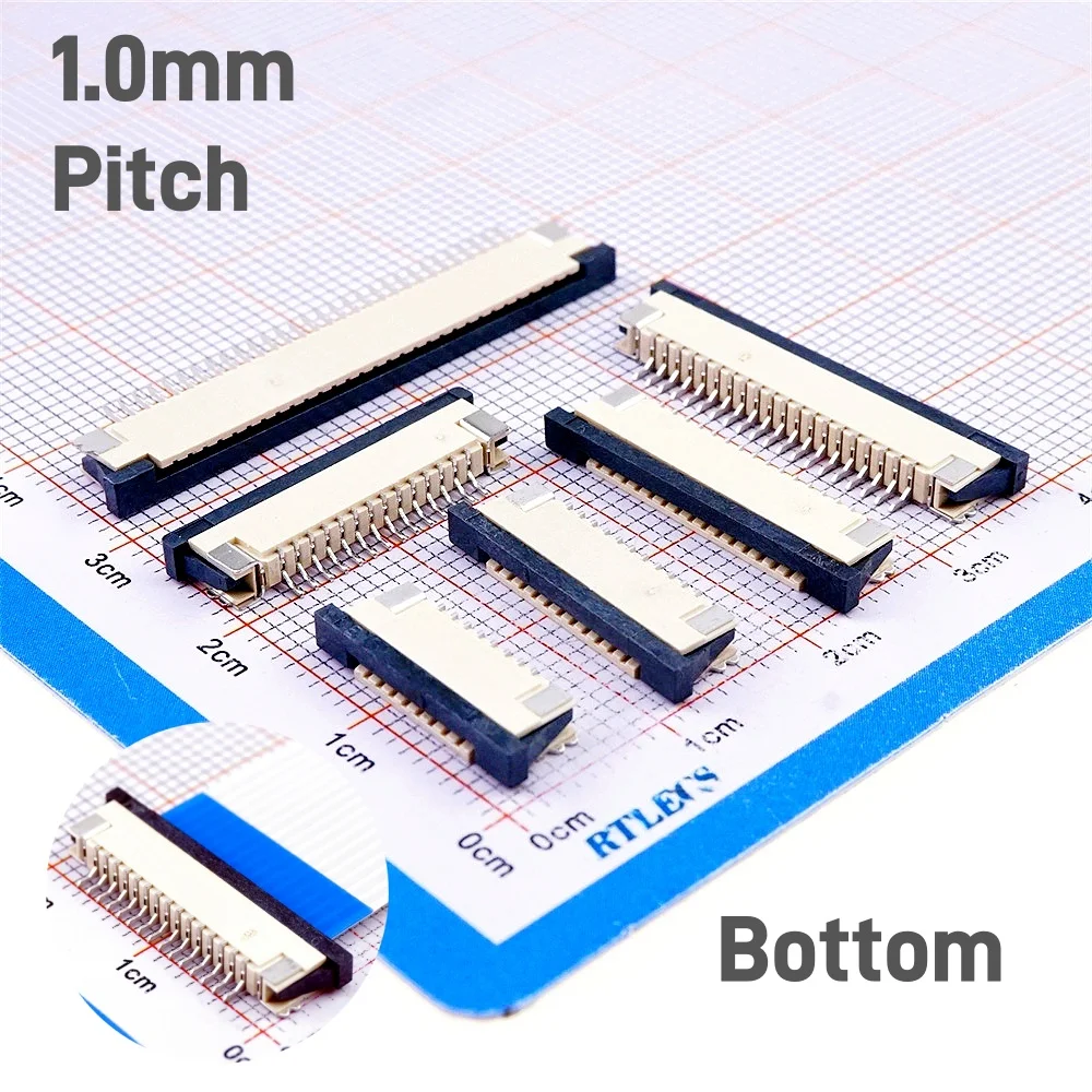 5Pcs FPC Connector 1.0 mm Pitch 4 5 6 7 8 9 10 11 12 14 15 16 20 25 26 28 30 34 36 40 Pin Bottom Under Top Contact SMD / SMT ZIF