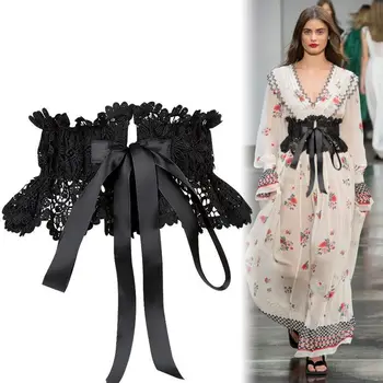 コルセット-女性用のワイドレースベルト,伸縮性のあるウエストバンド,女性用のセクシーな透かし彫りベルト