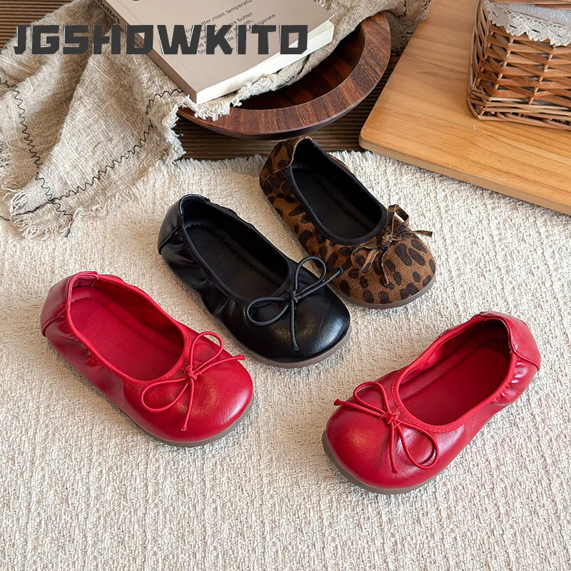JGSHOWKITO New Toddler Girls Flat Shoes Leopard Fashion Children Causal Shoes Slip-on Soft Bottom Round-toe Kids Ballet Loafers