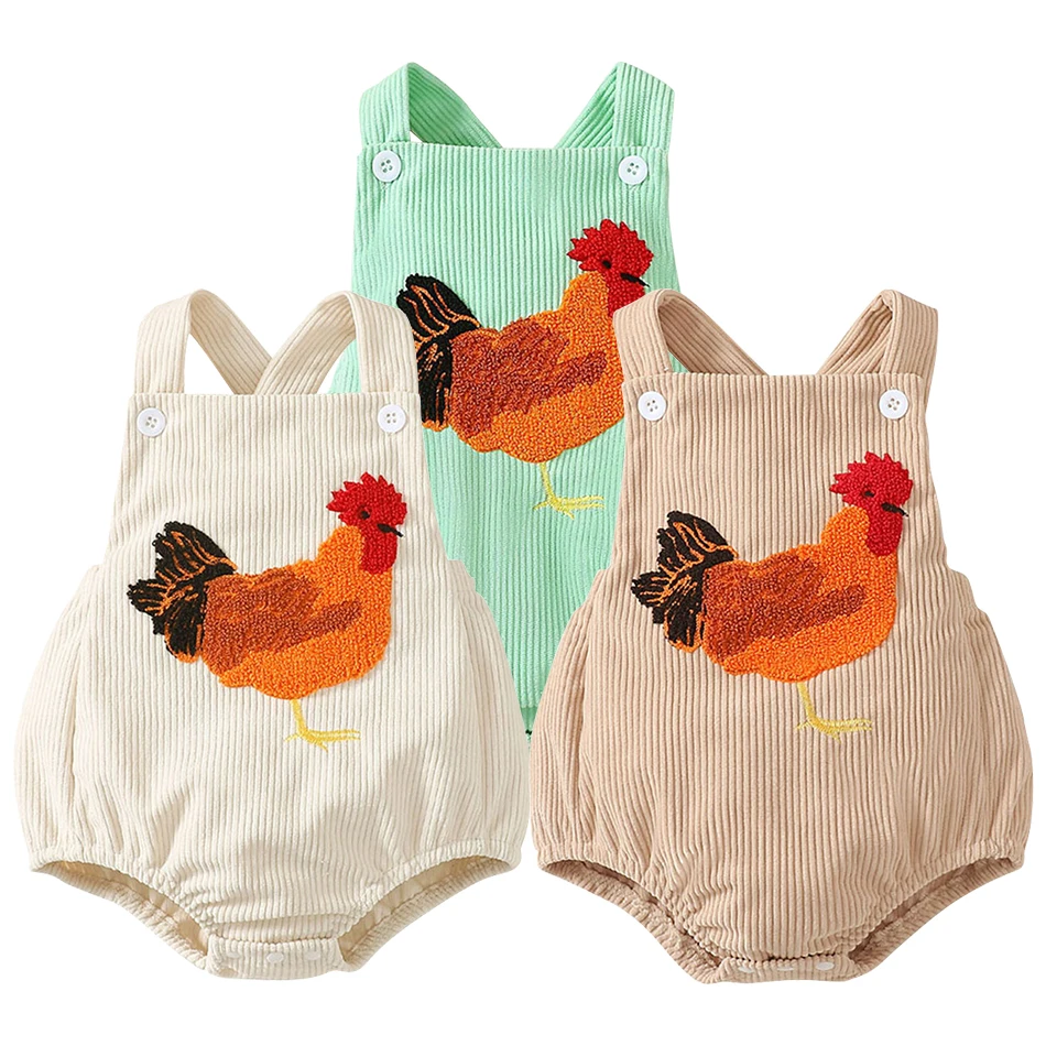 

Baby Unisex Strap Romper with Playful Rooster Towel Embroidery Soft Breathable Comfortable Multi Colored for Everyday Adventures