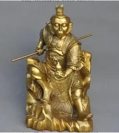 Chinese Brass Famous Myth Monkey King Sun Wukong golden cudgel Son Goku Statue