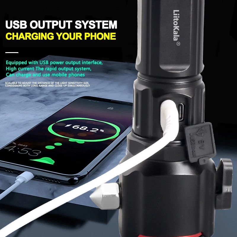 LiitoKala LF-2210 USB Rechargeable High-Intensity LED Flashlight with 5 Zoom Modes Portable COB Side Lights