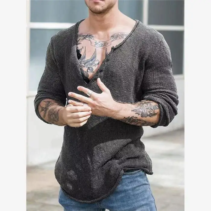 

Мужской вязаный свитер с V-образным вырезом, тонкий базовый слой для весны и осени, свободный крой, повседневный, с длинным рукавом, молодежный, базовый стиль