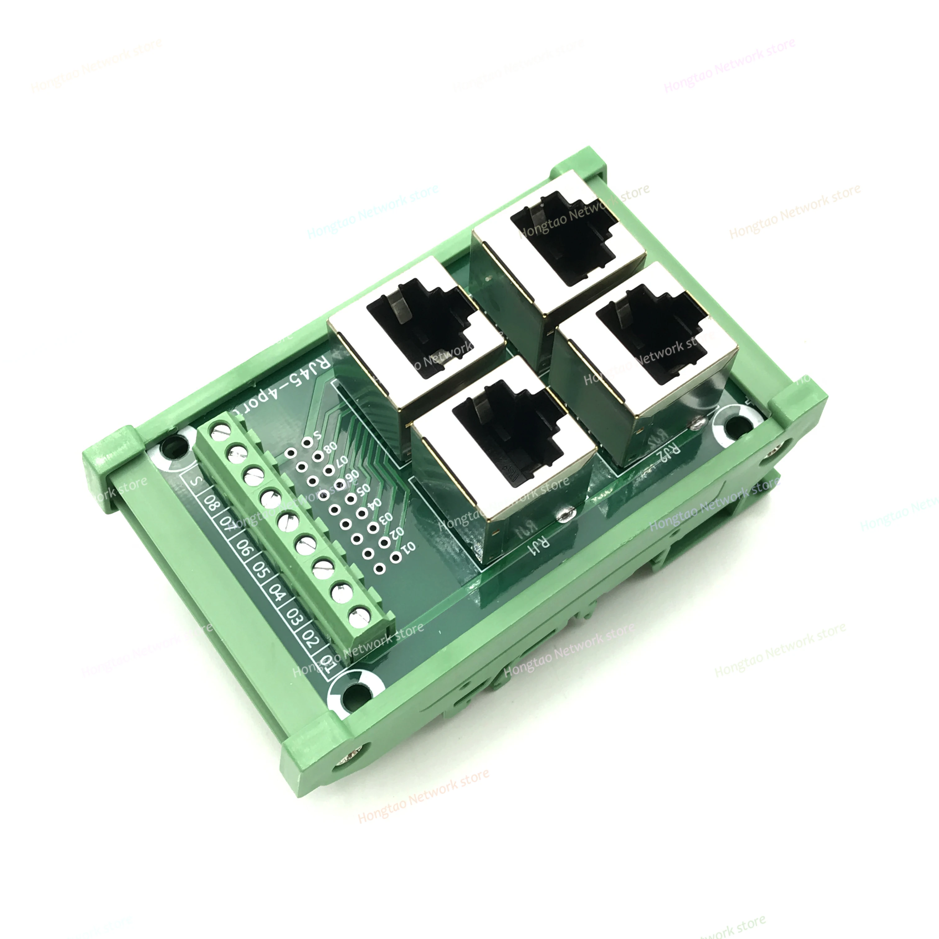 1PCS 4 way 4 port RJ45 8p8c female socket to terminal block adapter pcb board Network RJ45 Ethernet connector DIN Rail Mount