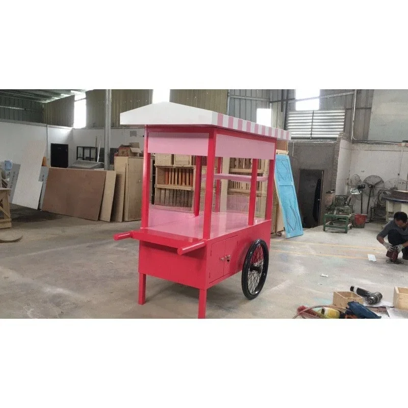 Gift display cart, promotional solid wood carriage, hand push float customization