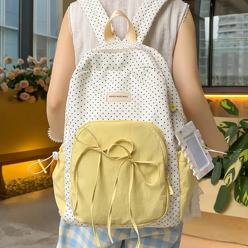 حقيبة ظهر لطيفة وجميلة للفتيات، حقيبة مدرسية للطلاب، حقيبة ظهر خفيفة الوزن من النايلون بألوان متباينة منقطة لطيفة #2