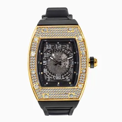 Luxo grande marca personalidade elegante estrela cheia diamante barril pulseira de silicone quartzo festina relógio masculino