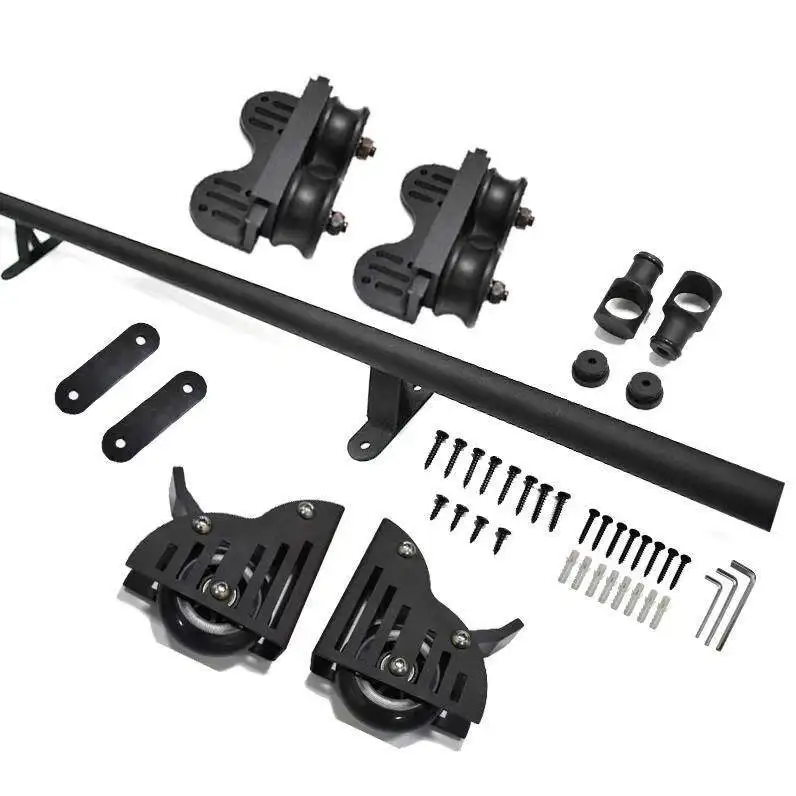 2M 5m Sliding Library Ladder Black Track Kit, Telescopic Top Roller Can Be Upright, Brake Bottom Wheel (No ladder)