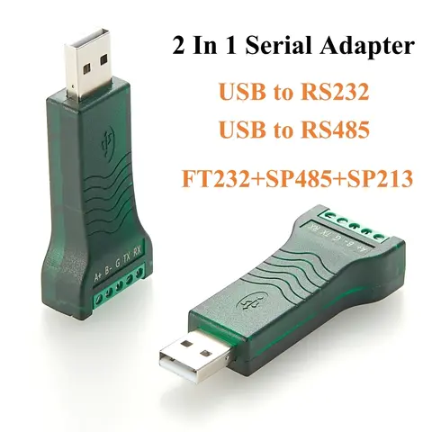 2 In 1 USB to RS485 RS232 Serial Converter with FTDI FT232 Chip USB A to Terminal Block COM Port Adapter for Windows MacOS Linux