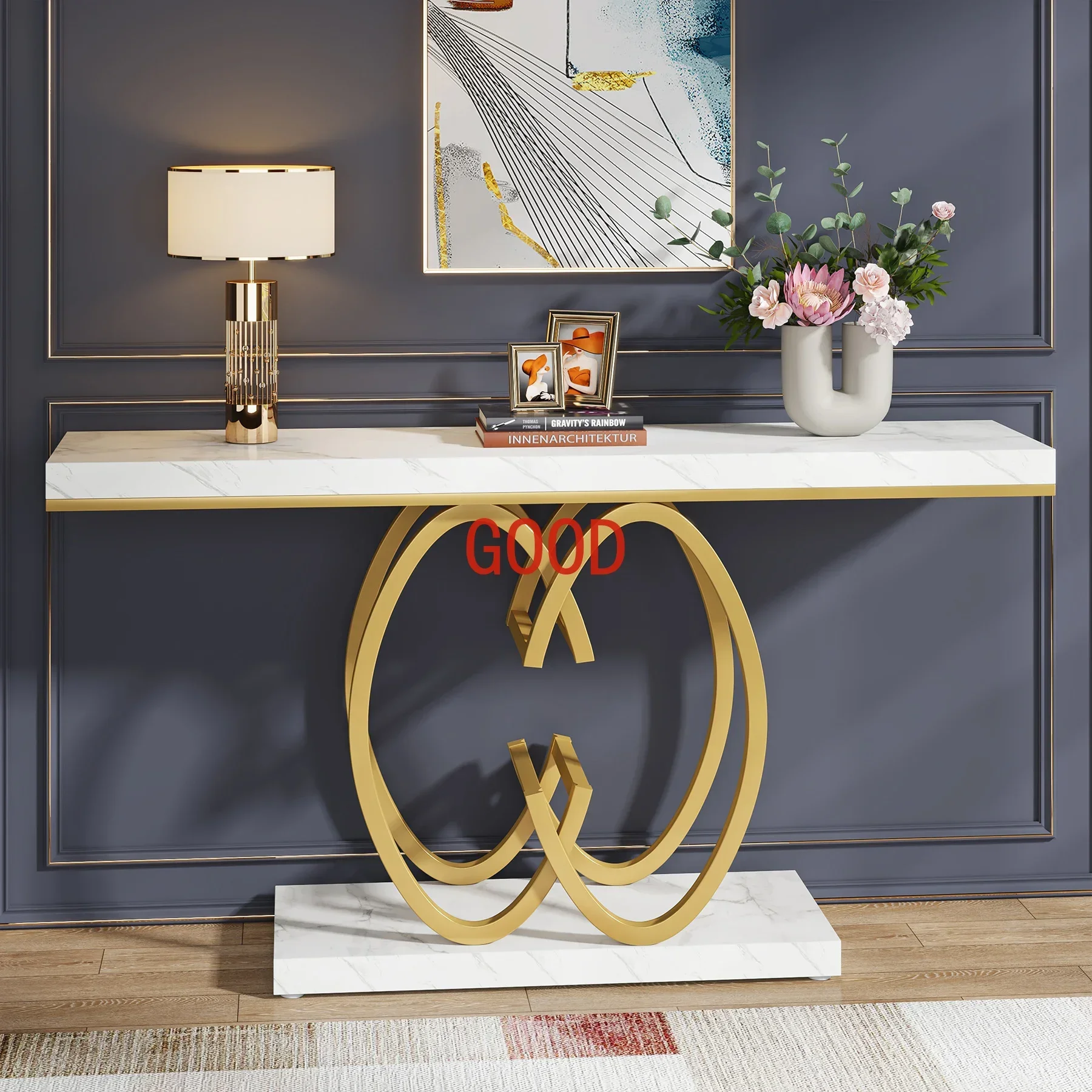 

Tribesigns 55 Inch Console Table for Hallway, Faux Marble Gold Entryway Table with Geometric Metal Base, Sofa Accent Table