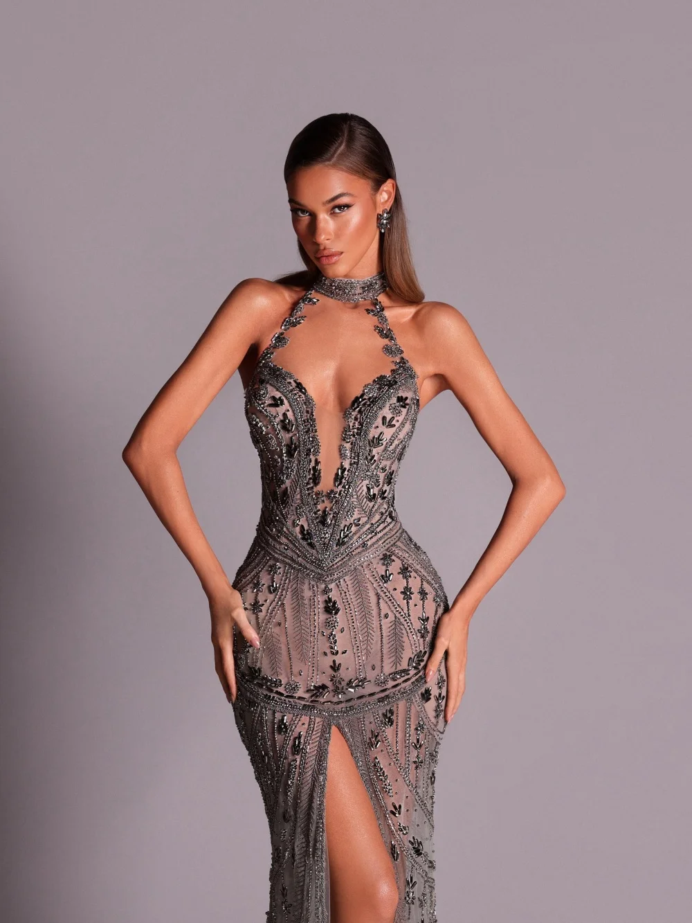 GraceProm فستان كوكتيل فضي كريستالي براقة مع فتحة رسن غمد فستان رسمي قصير الطول للحفلات أنيق سباركلي للنساء #2