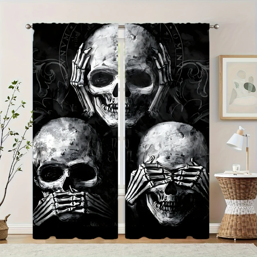 2PCS Digital Printed Curtains, Gothic Crow Red Rose Pattern, All Season Style Rod Pocket Drapes for Bedroom Living Room Decor