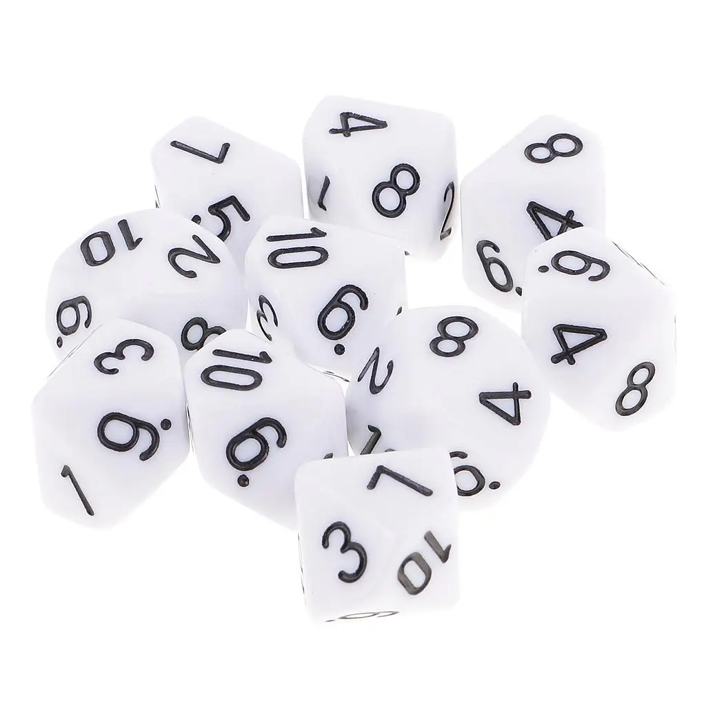 MagiDeal 10pcs 10 Sided Dice D10 Polyhedral Dice for  Games White