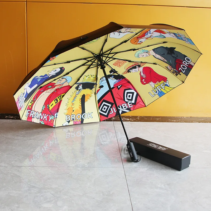 Anime Cartoon One Piece Sun Umbrella Automatic Folding Black Coating Sunscreen Wind Resistant Outdoor Portable Parasol 3 Folding