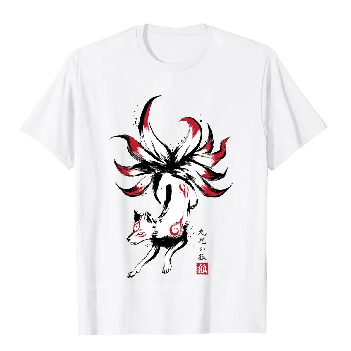 

Nine Tail Fox Japanese Style Graphic Tee Men's Breathable Cotton T-Shirt