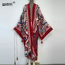 WINYI 2022 fashion Summer Women Cardigan stitch Cocktail elegant sexy Boho Maxi African Holiday kaftan Batwing Sleeve kimono