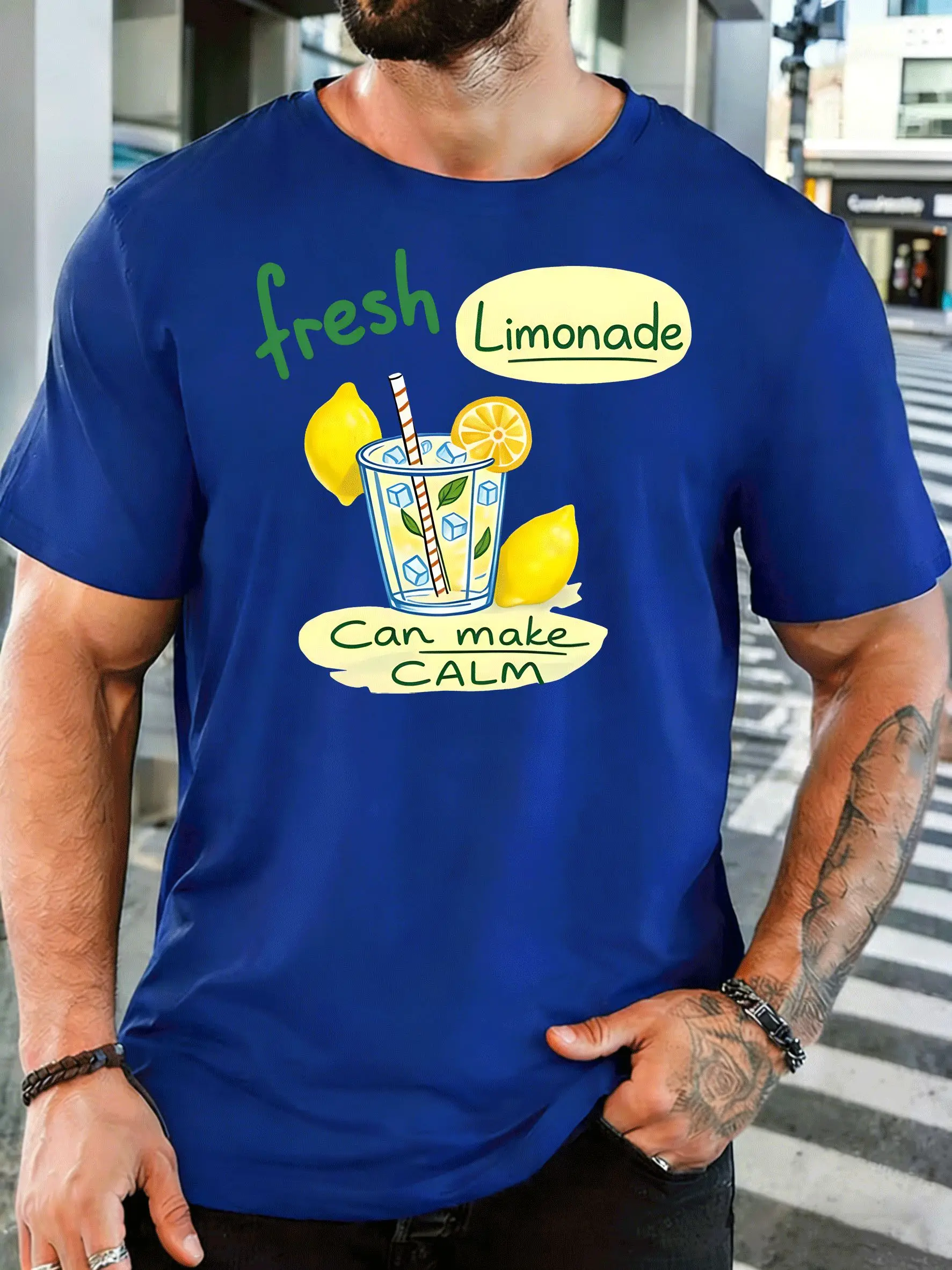 Fresh Lemonade Drink Mens Front Print T Shirt Summer Fruit Beverage Cartoon Graphic Tee Casual Short Sleeve Top Juice Lover Gift