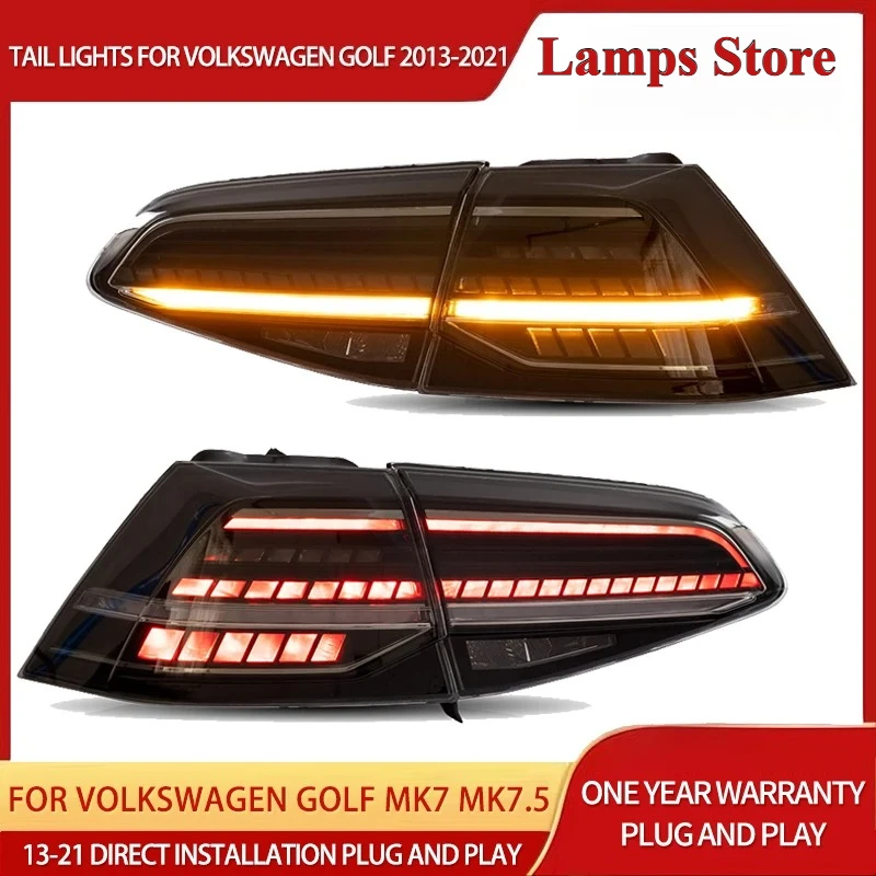 Image of LED-Rückleuchten für VW Golf 7 MK7 MK7.5 Schrägheck 2013-2021 Heckleuchte mit Bernsteinfarbenem Sequenziellem Blinker Dynamisches Facelift 1 Paar