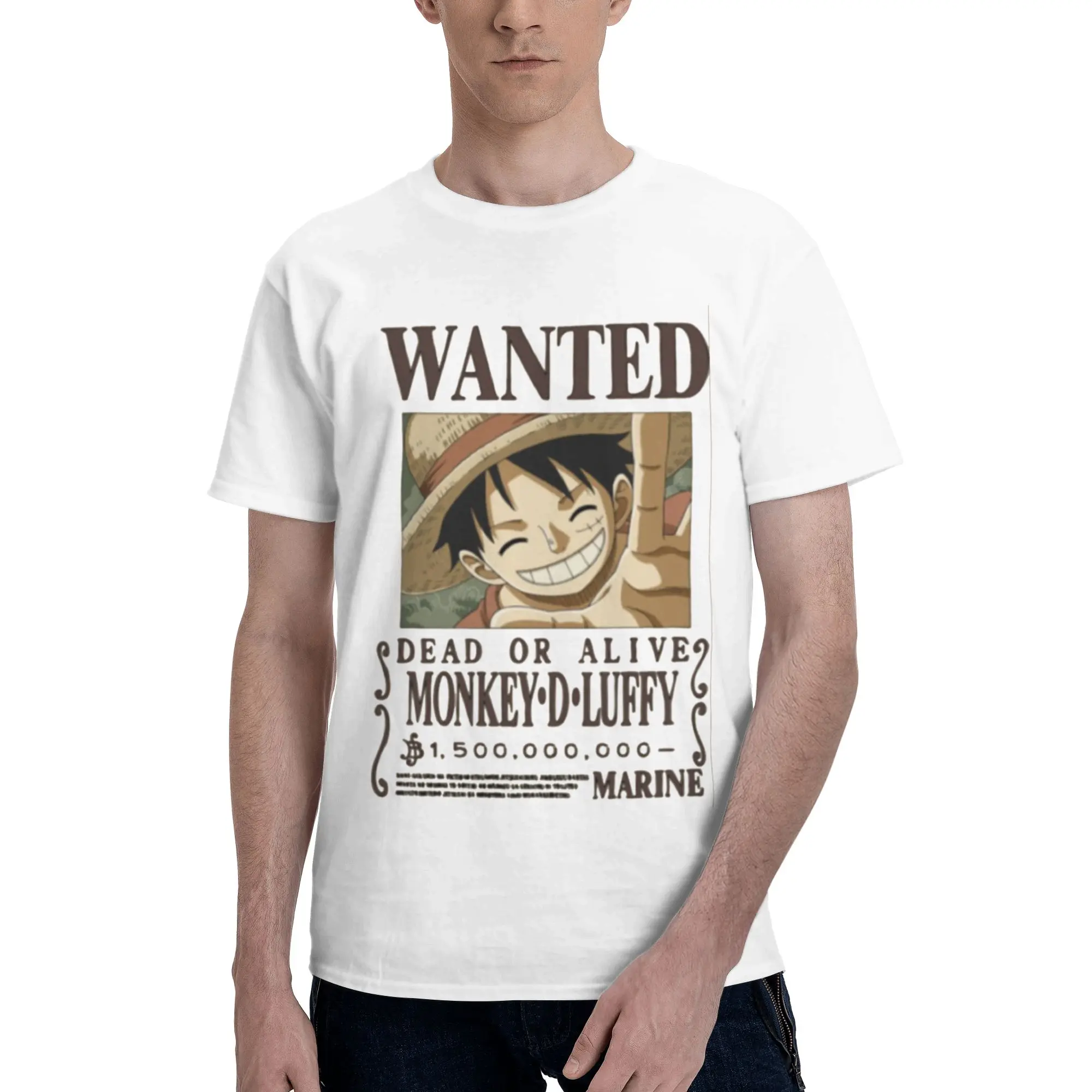 Luffy Wanted Men T Shirts One Piece Casual Tees Short Sleeve Round Neck 100% Cotton Gift Clothing T-Shirt