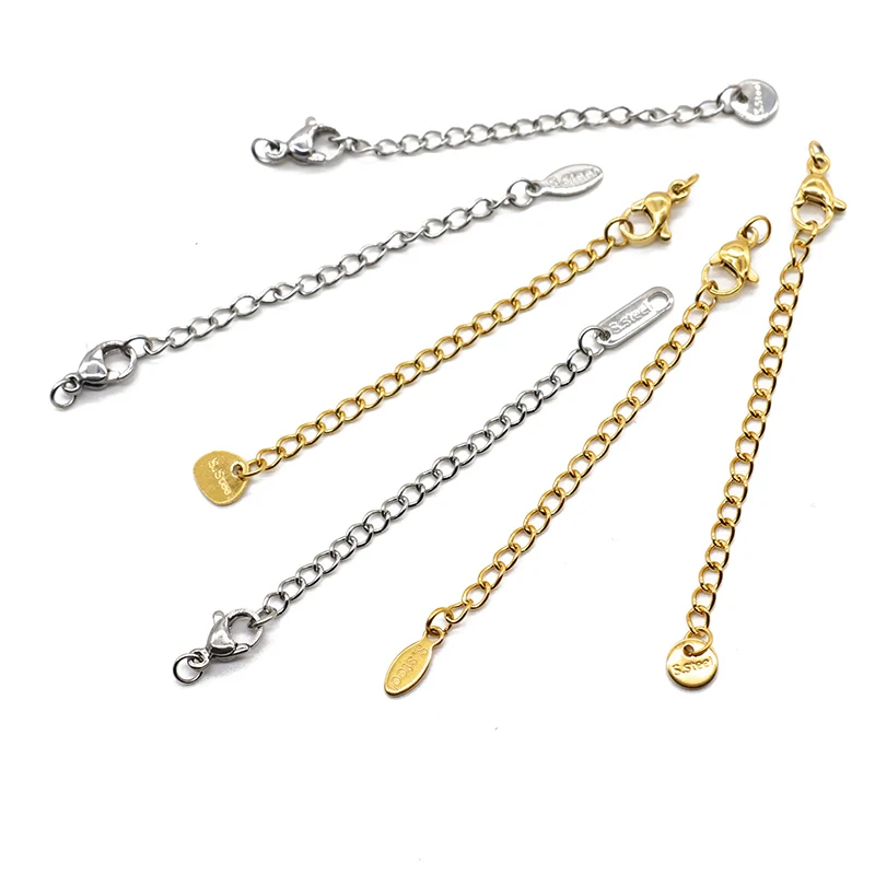 

10PCS Gold Stainless Steel Extension Extended Chain With Lobster Clasps Connector For DIY Bracelets Necklaces Jewelry Making