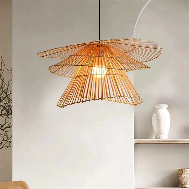 

Japanese rattan pendant light Woven Wicker Bamboo mesh light Kitchen Living room dining room Bedroom Straw Hat Hanging light