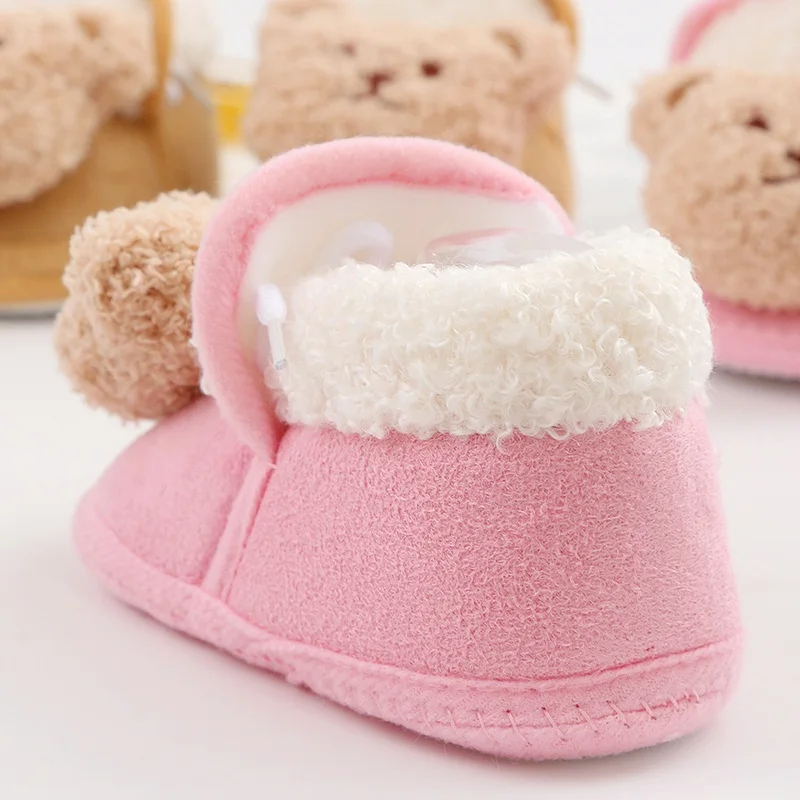 Winter Warm Newborn Baby Boy Girl Boots Cute Bear Soft Toddler Shoes First Walkers Anti-slip Booties Infant Fur Snow Boots 0-18M