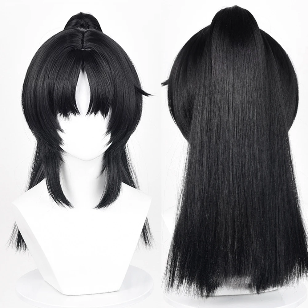 

Zenless Zone Zero Nekomiya Mana Wig Synthetic Long Black Ponytail Clip Game Cosplay Wig for Daily Party