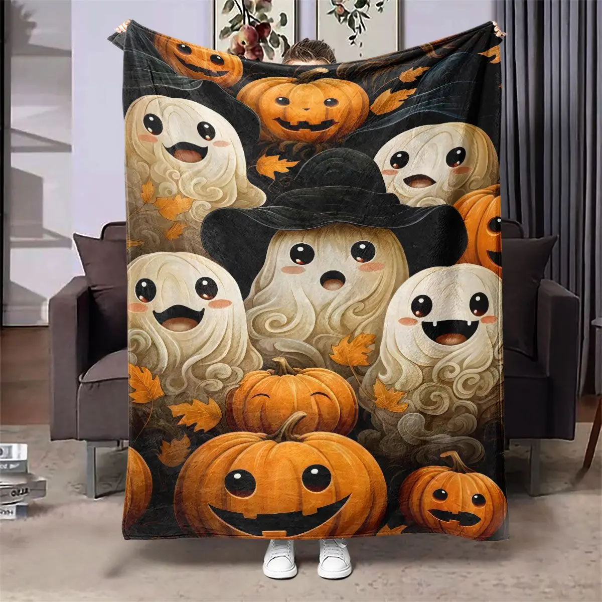 Halloween Comfortable Blanket Home Pumpkin Flannel Multifunctional Blanket Office Ghost Cover Blanket Air Conditioning Nap Quilt