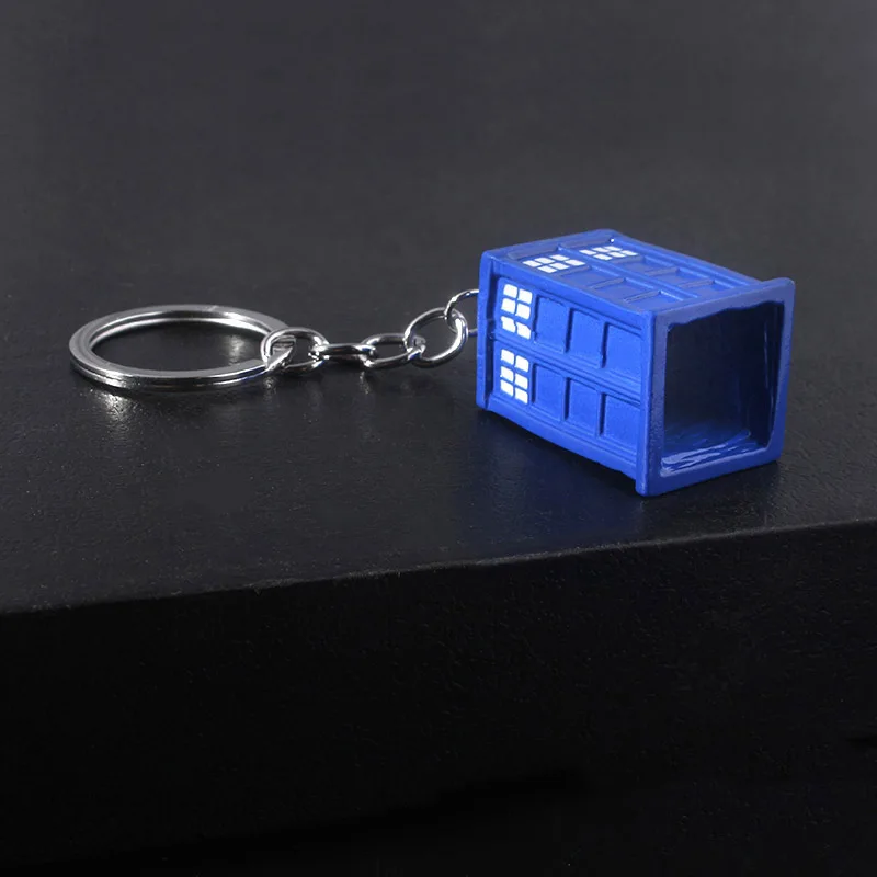 Creative Bule Police Booth Pendant Keychain Tardis Key Chain for Women Men Kids Keyring Jewelry