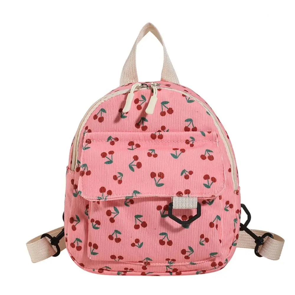 Zaino in ciliegio di grande capacità Borsa a tracolla in velluto a coste Mini zaino da donna con tasca multipla con cerniera Zaino per studenti Casual