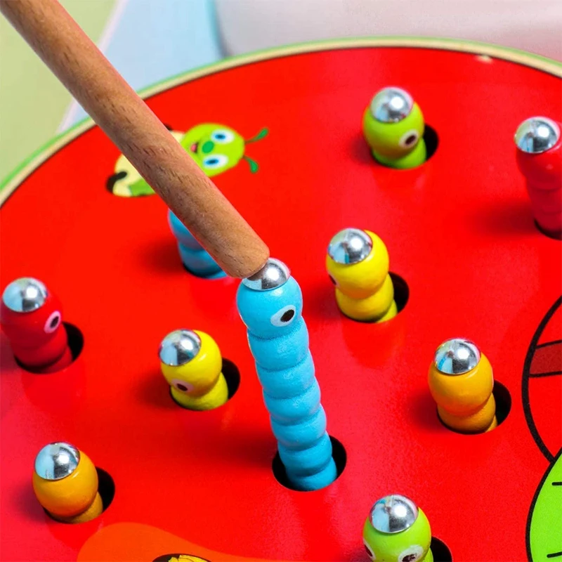 Baby Toys Wooden Early Childhood Educational Toys Magnetic Catch Worm Game Color Cognitive