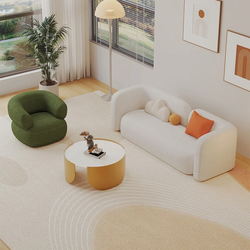 

#Modern Solid Wood Eco-Friendly Cream-Colored Fabric Sectional Sofa Coffee Table Set with Sponge Filling for Apartments Villas