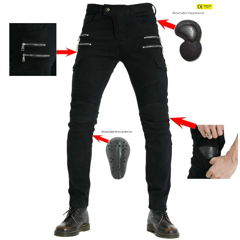 

New Double Zipper Metal Style Motocross Moto Trousers Men For Woman Outdoor Riding Jeans With Protective Gear Motorcycle Pants