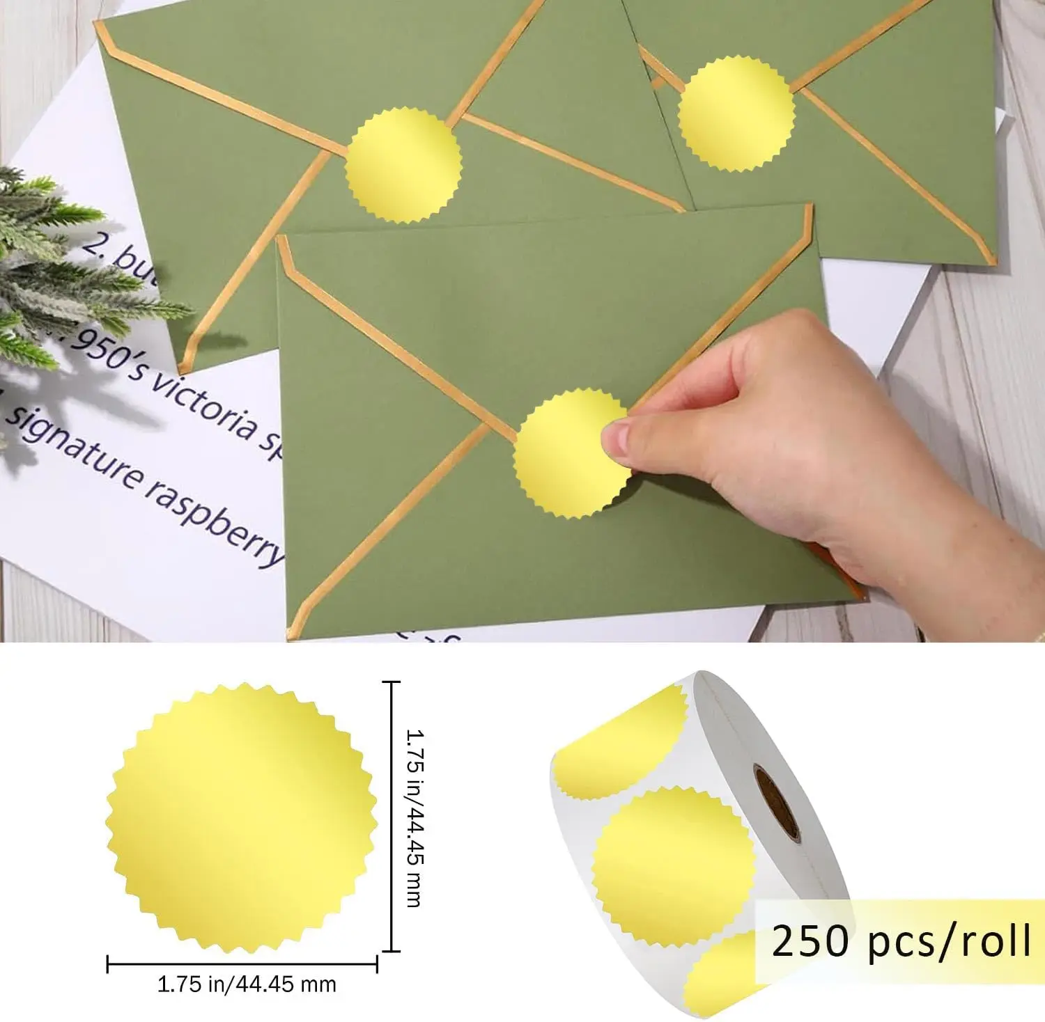Gold Embossed Stickers Envelope Seals 1.75 Inch - Metallic Foil Package Envelope Certificate Wafer Seals