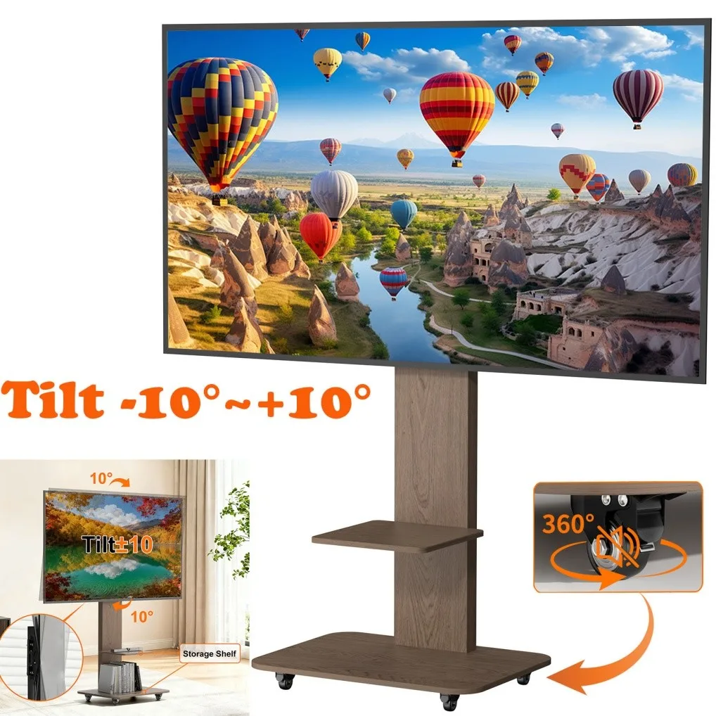 

Heavy Duty Rolling TV Stand for 40-75 Inch TVs Up to 177 Lbs Mobile TV Cart with Locking Casters Adjustable Height Steel