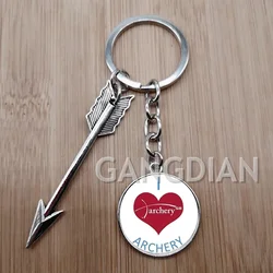 Keep calm and I love archery keychain fashion glass cabochon men and women leisure sports enthusiasts DIY keychain ring gift