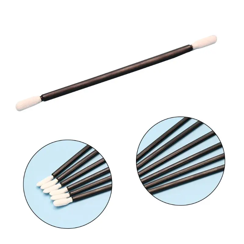 100Pcs Double-Headed Polyester Cloth Tips Cleaning Swabs Black Plastic Handle Dust-Free Sticks for Printhead Camera